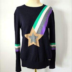 TED BAKER Throwback 70s Navy Wool Cashmere Metallic Shooting Star Sweater. 4-6